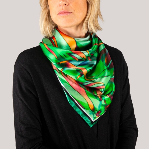 Leaf Green Square Silk Scarf - By Biology