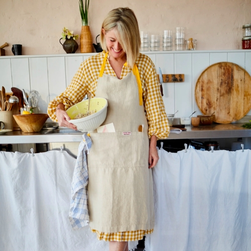 Sunflower Gingham Linen Whitstable Dress - Justine Tabak